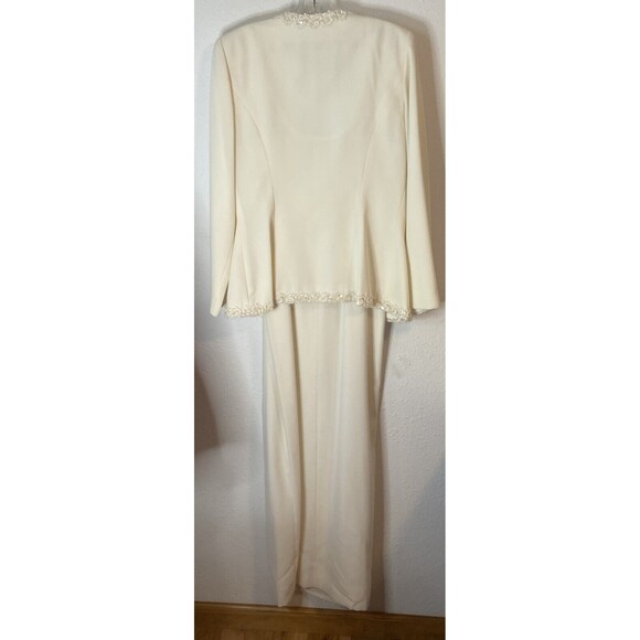 KAREN LAWRENCE BY MATTHEW 2-PIECE LAYERED Ivory embellished, DRESS & JACKET Sz10 - Picture 3 of 9